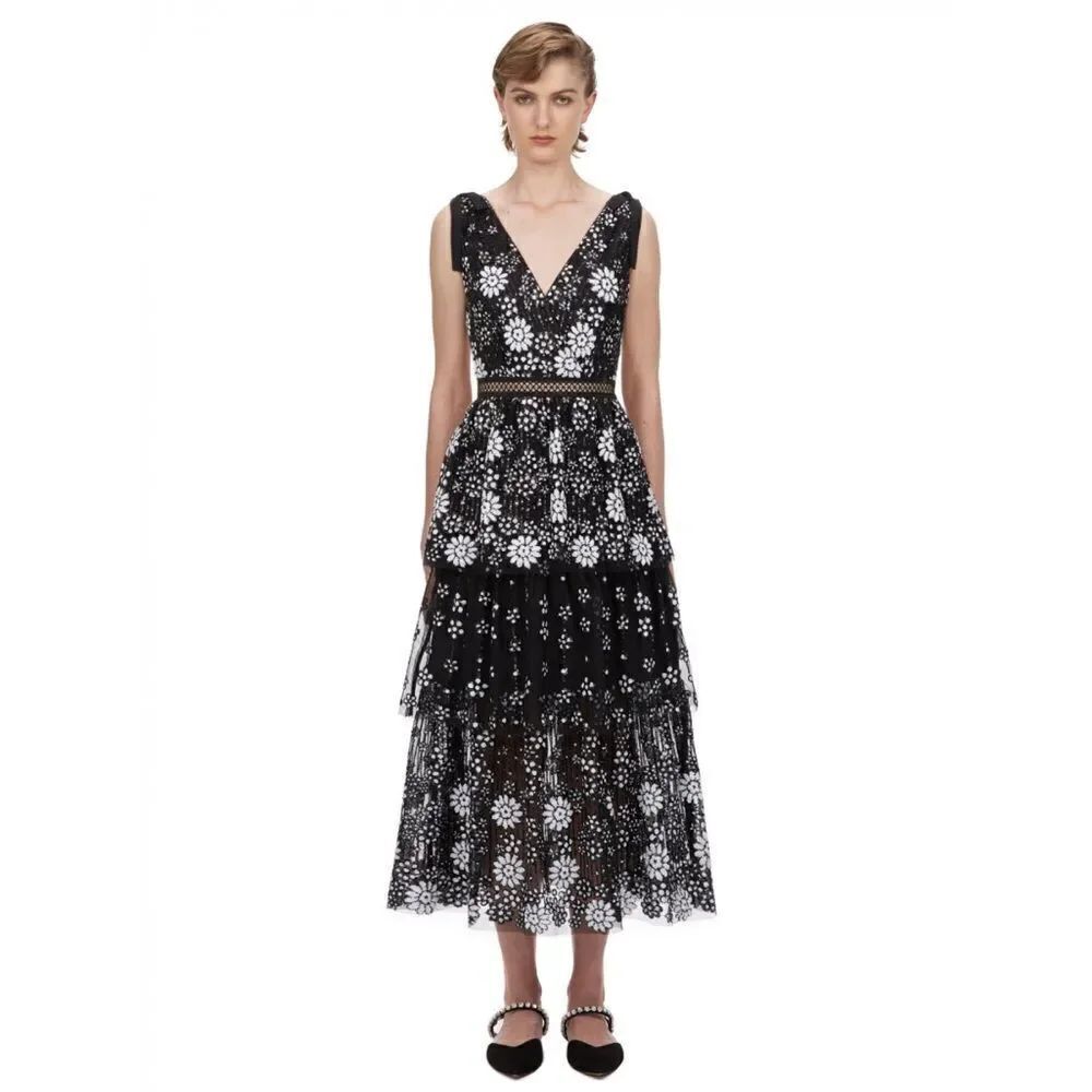 Self-Portrait Starlet Deco Sequin Tiered Midi Dress UK4/US0/FR32